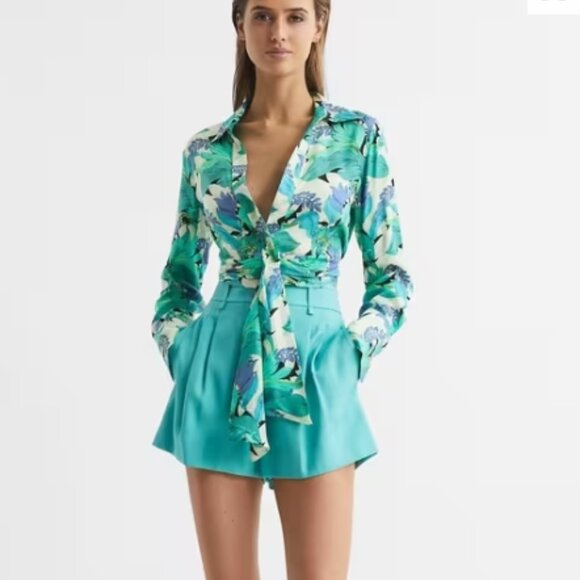 REISS Dana Tie Front Shirt – Aquamarine – US 4 – NWT - Picture 10 of 11